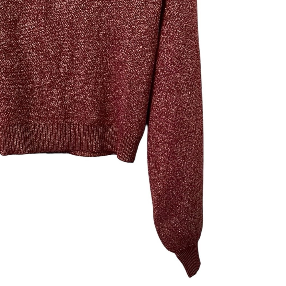 LULUS | Women’s Red/Gold Metallic Shimmer Threading Mock Neck‎ Sweater Size M - Picture 2 of 6